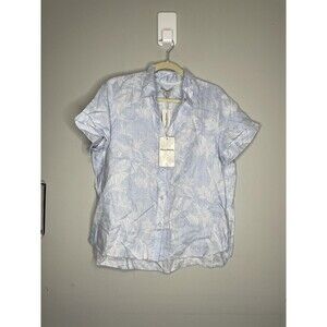 Tommy Bahama Shirt Womens Medium Blue Legacy Leaves Linen Camp Button Up